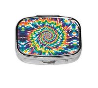 Square Round Pill Case Colorful Spiral Tie Dye Pill Box Daily 2 Compartment Travel Pill Container for Pocket Purse Portable Medicine Cod Liver Oil Storage Box 2 Times a Day Pill Organizer