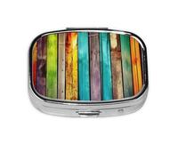 Square Round Pill Case Colorful Wooden Boards Pill Box Daily 2 Compartment Travel Pill Container for Pocket Purse Portable Medicine Cod Liver Oil Storage Box 2 Times a Day Pill Organizer