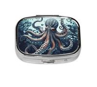 Square Round Pill Case Cool Octopus Pill Box Daily 2 Compartment Travel Pill Container for Pocket Purse Portable Medicine Cod Liver Oil Storage Box 2 Times a Day Pill Organizer