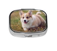 Square Round Pill Case Corgi Puppy Pill Box Daily 2 Compartment Travel Pill Container for Pocket Purse Portable Medicine Cod Liver Oil Storage Box 2 Times a Day Pill Organizer