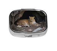 Square Round Pill Case Cougar in the cave Pill Box Daily 2 Compartment Travel Pill Container for Pocket Purse Portable Medicine Cod Liver Oil Storage Box 2 Times a Day Pill Organizer