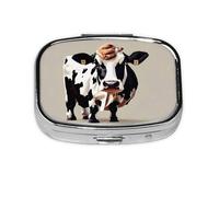 Square Round Pill Case Cow Black and White spot Pill Box Daily 2 Compartment Travel Pill Container for Pocket Purse Portable Medicine Cod Liver Oil Storage Box 2 Times a Day Pill Organizer