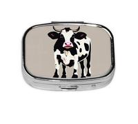 Square Round Pill Case Cow Black spot Pill Box Daily 2 Compartment Travel Pill Container for Pocket Purse Portable Medicine Cod Liver Oil Storage Box 2 Times a Day Pill Organizer