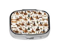 Square Round Pill Case Cowboy Ride Horse Pill Box Daily 2 Compartment Travel Pill Container for Pocket Purse Portable Medicine Cod Liver Oil Storage Box 2 Times a Day Pill Organizer