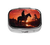 Square Round Pill Case Cowboy West Pill Box Daily 2 Compartment Travel Pill Container for Pocket Purse Portable Medicine Cod Liver Oil Storage Box 2 Times a Day Pill Organizer