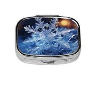 Square Round Pill Case Crystal Snowflake Pill Box Daily 2 Compartment Travel Pill Container for Pocket Purse Portable Medicine Cod Liver Oil Storage Box 2 Times a Day Pill Organizer