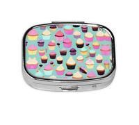 Square Round Pill Case Cupcake Pattern Pill Box Daily 2 Compartment Travel Pill Container for Pocket Purse Portable Medicine Cod Liver Oil Storage Box 2 Times a Day Pill Organizer