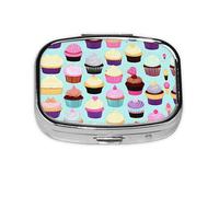 Square Round Pill Case Cupcake Patterns Pill Box Daily 2 Compartment Travel Pill Container for Pocket Purse Portable Medicine Cod Liver Oil Storage Box 2 Times a Day Pill Organizer