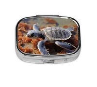 Square Round Pill Case Cut Baby Sea Turtle Pill Box Daily 2 Compartment Travel Pill Container for Pocket Purse Portable Medicine Cod Liver Oil Storage Box 2 Times a Day Pill Organizer