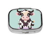 Square Round Pill Case Cute Black Cow Pill Box Daily 2 Compartment Travel Pill Container for Pocket Purse Portable Medicine Cod Liver Oil Storage Box 2 Times a Day Pill Organizer