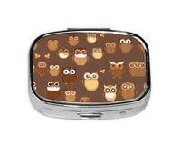 Square Round Pill Case Cute Brown Cartoon Owl Pill Box Daily 2 Compartment Travel Pill Container for Pocket Purse Portable Medicine Cod Liver Oil Storage Box 2 Times a Day Pill Organizer