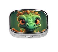 Square Round Pill Case Cute Cartoon Dragon Pill Box Daily 2 Compartment Travel Pill Container for Pocket Purse Portable Medicine Cod Liver Oil Storage Box 2 Times a Day Pill Organizer