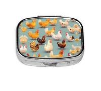 Square Round Pill Case Cute Chicken Walking Pill Box Daily 2 Compartment Travel Pill Container for Pocket Purse Portable Medicine Cod Liver Oil Storage Box 2 Times a Day Pill Organizer
