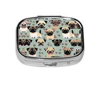 Square Round Pill Case Cute Chihuahua Pug Pattern Pill Box Daily 2 Compartment Travel Pill Container for Pocket Purse Portable Medicine Cod Liver Oil Storage Box 2 Times a Day Pill Organizer