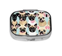 Square Round Pill Case Cute Chihuahua Pug Pill Box Daily 2 Compartment Travel Pill Container for Pocket Purse Portable Medicine Cod Liver Oil Storage Box 2 Times a Day Pill Organizer