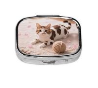 Square Round Pill Case Cute Cow cat Pill Box Daily 2 Compartment Travel Pill Container for Pocket Purse Portable Medicine Cod Liver Oil Storage Box 2 Times a Day Pill Organizer