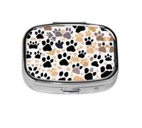 Square Round Pill Case Cute Dog Paw Prints Pill Box Daily 2 Compartment Travel Pill Container for Pocket Purse Portable Medicine Cod Liver Oil Storage Box 2 Times a Day Pill Organizer