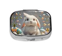 Square Round Pill Case Cute Easter Bunny Pill Box Daily 2 Compartment Travel Pill Container for Pocket Purse Portable Medicine Cod Liver Oil Storage Box 2 Times a Day Pill Organizer