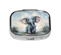 Square Round Pill Case Cute Elephant Play Bubbles Pill Box Daily 2 Compartment Travel Pill Container for Pocket Purse Portable Medicine Cod Liver Oil Storage Box 2 Times a Day Pill Organizer