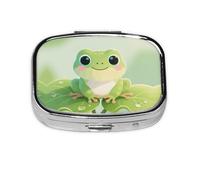 Square Round Pill Case Cute Frog Pill Box Daily 2 Compartment Travel Pill Container for Pocket Purse Portable Medicine Cod Liver Oil Storage Box 2 Times a Day Pill Organizer
