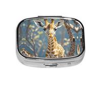 Square Round Pill Case Cute Giraffe Flowers Pill Box Daily 2 Compartment Travel Pill Container for Pocket Purse Portable Medicine Cod Liver Oil Storage Box 2 Times a Day Pill Organizer