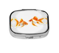 Square Round Pill Case Cute Goldfish Pill Box Daily 2 Compartment Travel Pill Container for Pocket Purse Portable Medicine Cod Liver Oil Storage Box 2 Times a Day Pill Organizer