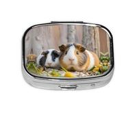 Square Round Pill Case Cute GuineaPig Pill Box Daily 2 Compartment Travel Pill Container for Pocket Purse Portable Medicine Cod Liver Oil Storage Box 2 Times a Day Pill Organizer