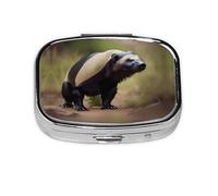 Square Round Pill Case Cute Honey Badger Pill Box Daily 2 Compartment Travel Pill Container for Pocket Purse Portable Medicine Cod Liver Oil Storage Box 2 Times a Day Pill Organizer