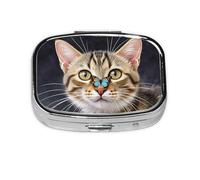 Square Round Pill Case Cute Kitten Butterfly Pill Box Daily 2 Compartment Travel Pill Container for Pocket Purse Portable Medicine Cod Liver Oil Storage Box 2 Times a Day Pill Organizer