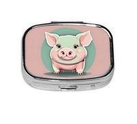 Square Round Pill Case Cute Long Ear Pig Pill Box Daily 2 Compartment Travel Pill Container for Pocket Purse Portable Medicine Cod Liver Oil Storage Box 2 Times a Day Pill Organizer