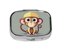 Square Round Pill Case Cute Monkey Pill Box Daily 2 Compartment Travel Pill Container for Pocket Purse Portable Medicine Cod Liver Oil Storage Box 2 Times a Day Pill Organizer