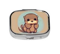 Square Round Pill Case Cute Otter Pill Box Daily 2 Compartment Travel Pill Container for Pocket Purse Portable Medicine Cod Liver Oil Storage Box 2 Times a Day Pill Organizer