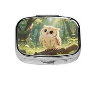 Square Round Pill Case Cute Owl Cub Pill Box Daily 2 Compartment Travel Pill Container for Pocket Purse Portable Medicine Cod Liver Oil Storage Box 2 Times a Day Pill Organizer