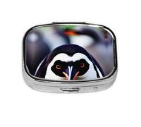 Square Round Pill Case Cute Penguin Head Pill Box Daily 2 Compartment Travel Pill Container for Pocket Purse Portable Medicine Cod Liver Oil Storage Box 2 Times a Day Pill Organizer