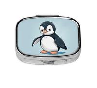Square Round Pill Case Cute Penguin Pill Box Daily 2 Compartment Travel Pill Container for Pocket Purse Portable Medicine Cod Liver Oil Storage Box 2 Times a Day Pill Organizer