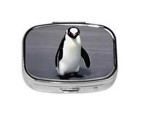 Square Round Pill Case Cute Penguin Pill Box Daily 2 Compartment Travel Pill Container for Pocket Purse Portable Medicine Cod Liver Oil Storage Box 2 Times a Day Pill Organizer