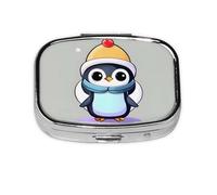 Square Round Pill Case Cute Penguin Print Pill Box Daily 2 Compartment Travel Pill Container for Pocket Purse Portable Medicine Cod Liver Oil Storage Box 2 Times a Day Pill Organizer
