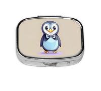 Square Round Pill Case Cute Penguin Prints Pill Box Daily 2 Compartment Travel Pill Container for Pocket Purse Portable Medicine Cod Liver Oil Storage Box 2 Times a Day Pill Organizer