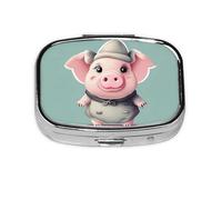 Square Round Pill Case Cute Pig Pill Box Daily 2 Compartment Travel Pill Container for Pocket Purse Portable Medicine Cod Liver Oil Storage Box 2 Times a Day Pill Organizer