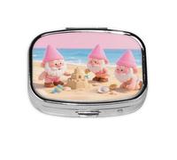Square Round Pill Case Cute Pink Gnomes Pill Box Daily 2 Compartment Travel Pill Container for Pocket Purse Portable Medicine Cod Liver Oil Storage Box 2 Times a Day Pill Organizer