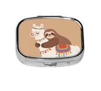 Square Round Pill Case Cute Sloth and Llama Hug Pill Box Daily 2 Compartment Travel Pill Container for Pocket Purse Portable Medicine Cod Liver Oil Storage Box 2 Times a Day Pill Organizer