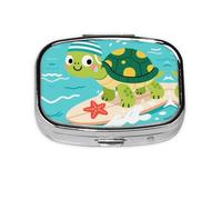 Square Round Pill Case Cute Turtle Pill Box Daily 2 Compartment Travel Pill Container for Pocket Purse Portable Medicine Cod Liver Oil Storage Box 2 Times a Day Pill Organizer