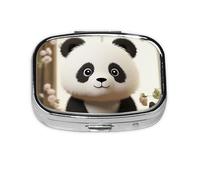 Square Round Pill Case Cute White Panda Pill Box Daily 2 Compartment Travel Pill Container for Pocket Purse Portable Medicine Cod Liver Oil Storage Box 2 Times a Day Pill Organizer