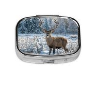 Square Round Pill Case Deer on Frozen Wilderness Pill Box Daily 2 Compartment Travel Pill Container for Pocket Purse Portable Medicine Cod Liver Oil Storage Box 2 Times a Day Pill Organizer