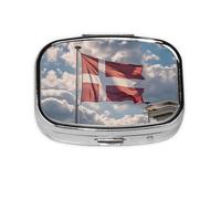 Square Round Pill Case Denmark Danish Flag Pill Box Daily 2 Compartment Travel Pill Container for Pocket Purse Portable Medicine Cod Liver Oil Storage Box 2 Times a Day Pill Organizer