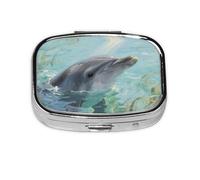 Square Round Pill Case Dolphins Art Pill Box Daily 2 Compartment Travel Pill Container for Pocket Purse Portable Medicine Cod Liver Oil Storage Box 2 Times a Day Pill Organizer