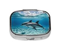 Square Round Pill Case Dolphins in The Sea Pill Box Daily 2 Compartment Travel Pill Container for Pocket Purse Portable Medicine Cod Liver Oil Storage Box 2 Times a Day Pill Organizer