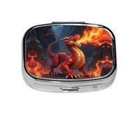 Square Round Pill Case Dragon Fire Pill Box Daily 2 Compartment Travel Pill Container for Pocket Purse Portable Medicine Cod Liver Oil Storage Box 2 Times a Day Pill Organizer