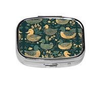 Square Round Pill Case Duck Pattern Green Pill Box Daily 2 Compartment Travel Pill Container for Pocket Purse Portable Medicine Cod Liver Oil Storage Box 2 Times a Day Pill Organizer