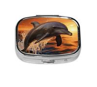 Square Round Pill Case Dusk Dolphin Pill Box Daily 2 Compartment Travel Pill Container for Pocket Purse Portable Medicine Cod Liver Oil Storage Box 2 Times a Day Pill Organizer